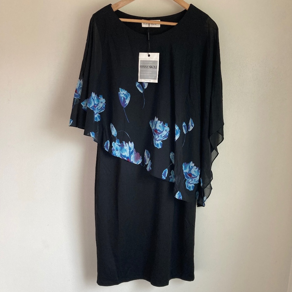 Chic Black and Blue Floral Midi Dress